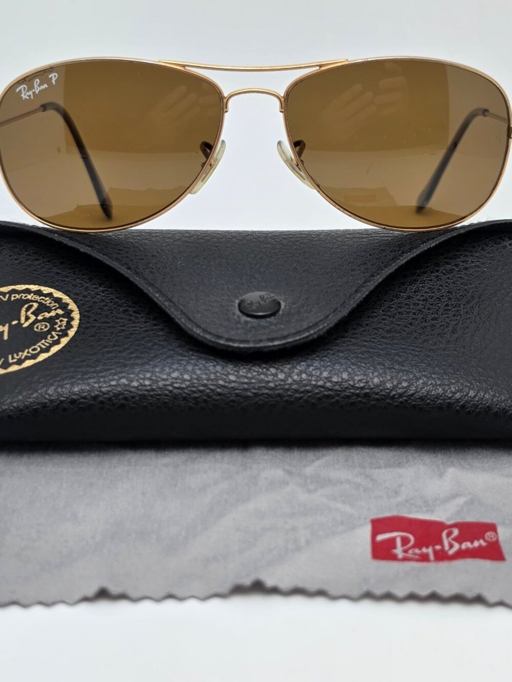 Ray-Ban RB3362 Cockpit Gold Frame Polarized Brown B-15 Lens Aviator Sunglasses